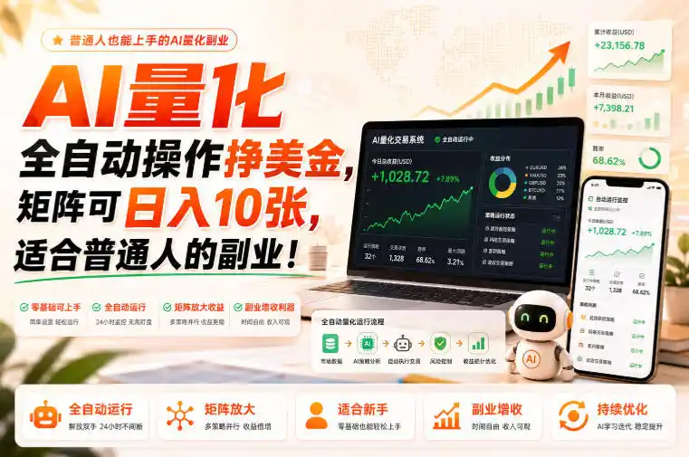 AI量化全自动操作挣美金，矩阵可日入10张，适合普通人的副业！【揭秘】-一起筹课网