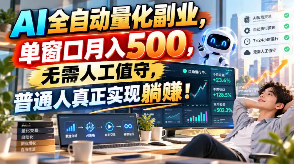 AI全自动量化副业，单窗口月入500，无需人工值守，普通人真正实现躺賺！-一起筹课网