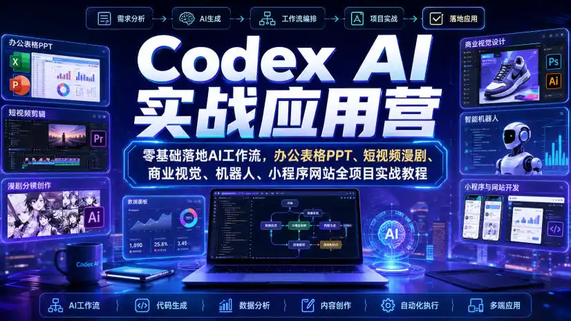 Codex AI实战应用营｜零基础落地AI工作流，办公表格PPT、短视频漫剧、商业视觉、机器人、小程序网站全项目实战教程-一起筹课网