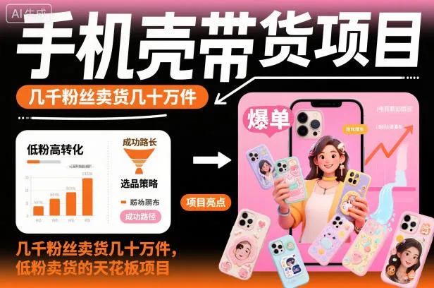 手机壳带货项目，几千粉丝卖货几十万件，短视频低粉卖货的天花板项目-一起筹课网