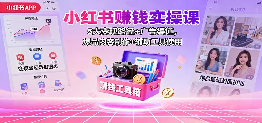 小红书赚钱实操课:5大变现路径+广告渠道,爆品内容制作+辅助工具使用-一起筹课网