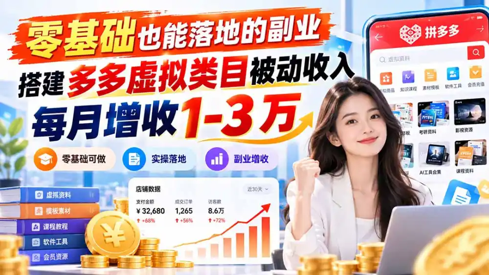 零基础也能落地的副业，搭建多多虚拟类目被动收入，每月增收 1-3 万-一起筹课网