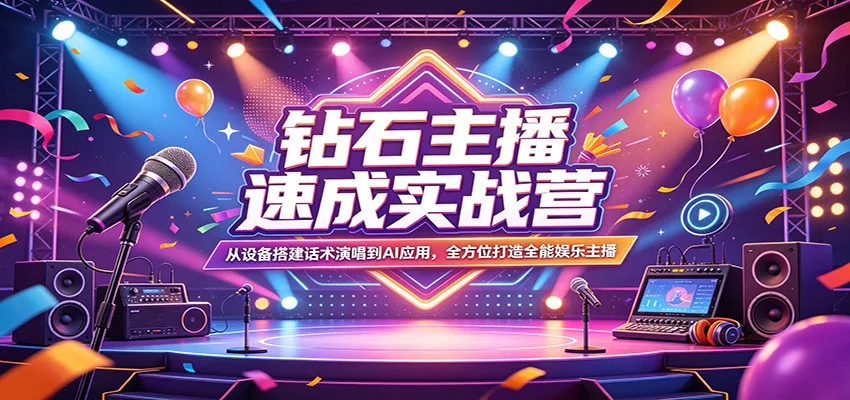 钻石主播速成实战营:从设备搭建话术演唱到AI应用,全方位打造全能娱乐主播-一起筹课网