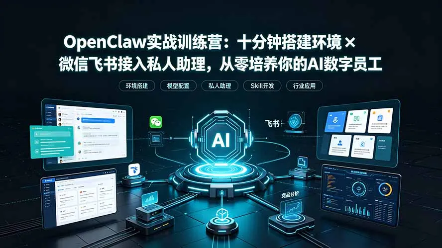 OpenClaw实战特训营：十分钟搭建环境×微信飞书接入私人助理，从零培养你的AI数字员工-一起筹课网