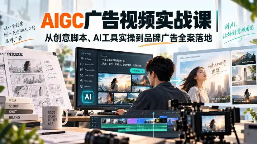 AIGC广告视频实战课｜从创意脚本、AI工具实操到品牌广告全案落地-一起筹课网