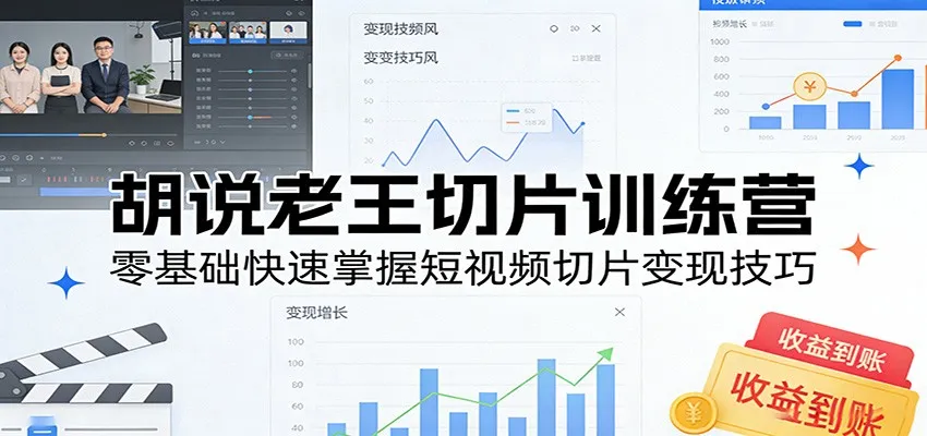 胡说老王切片训练营,零基础快速掌握短视频切片变现技巧-一起筹课网