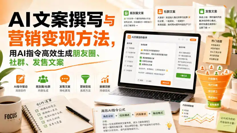 AI文案撰写与营销变现方法，用AI指令高效生成朋友圈、社群、发售文案-一起筹课网