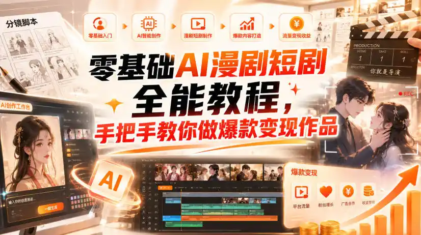 零基础AI漫剧短剧全能教程，从AI智能体搭建、文案脚本分镜、多平台AI生视频、剪映精修，覆盖全题材创作，手把手教你做爆款变现作品-一起筹课网