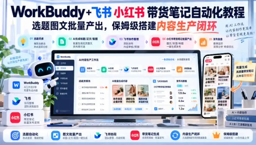 WorkBuddy+飞书小红书带货笔记自动化教程，选题图文批量产出，保姆级搭建内容生产闭环【文档】-一起筹课网
