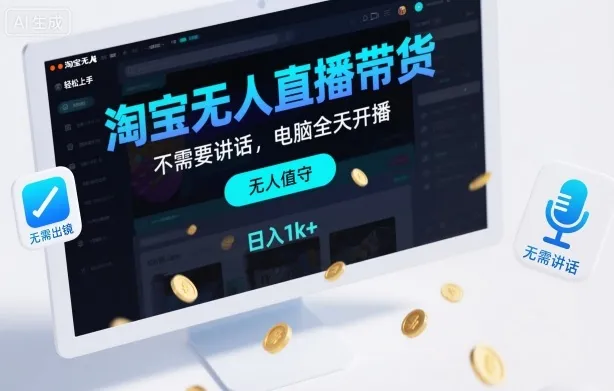 淘宝无人直播带货,不需要出镜,不需要讲话,电脑全天开播,轻松上手,日入1k+【揭秘】-一起筹课网
