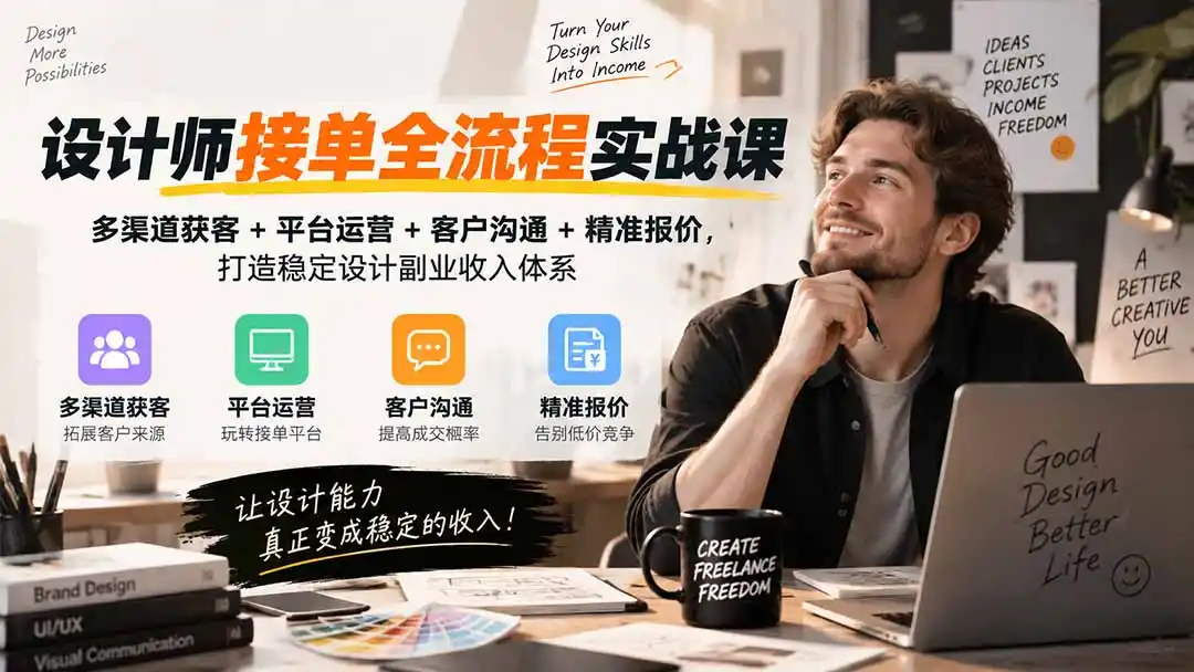 设计师接单全流程实战课-无水印｜多渠道获客+平台运营+客户沟通+精准报价，打造稳定设计副业收入体系-一起筹课网
