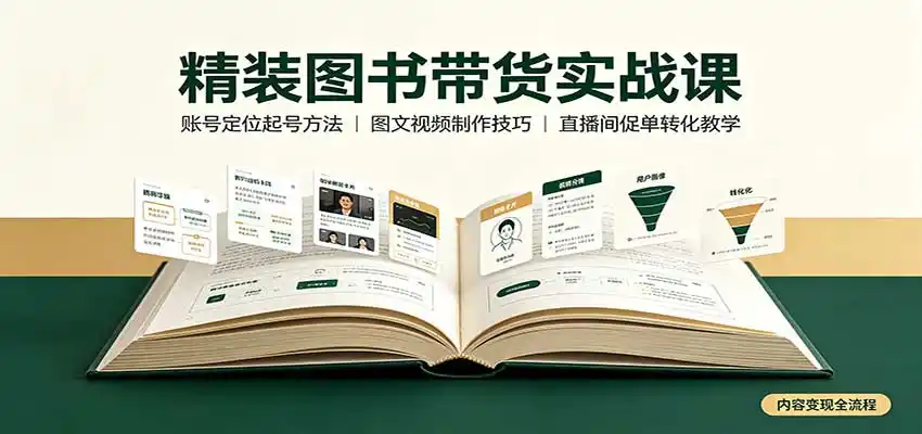 精装图书带货实战课：账号定位起号方法，图文视频制作，促单转化教学-一起筹课网