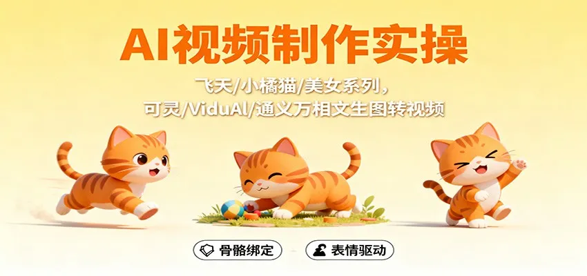 AI视频制作实操,飞天/小橘猫/美女系列,可灵/ViduAl/通义万相文生图转视频-一起筹课网