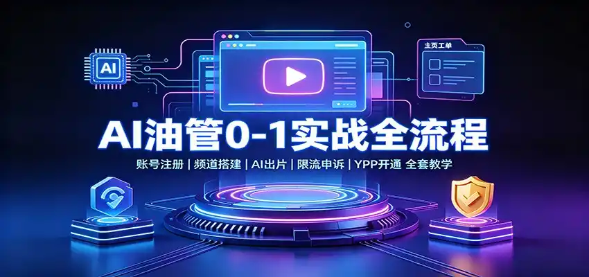 AI油管0-1实战：账号注册频道搭建，AI出片，限流申诉，YPP开通全套教学-一起筹课网