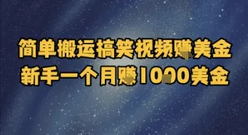 简单搬运搞笑视频挣美金，新手一个月入1k美金-一起筹课网