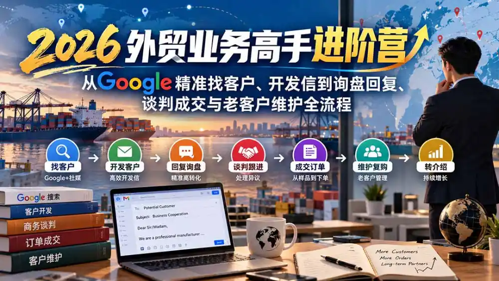 2026外贸业务高手进阶营：从Google精准找客户、开发信到询盘回复、谈判成交与老客户维护全流程-一起筹课网