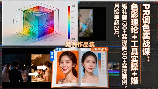 PR调色实战课：色彩理论+工具实操+婚礼医美/30+实操案例，月接单超2万-一起筹课网