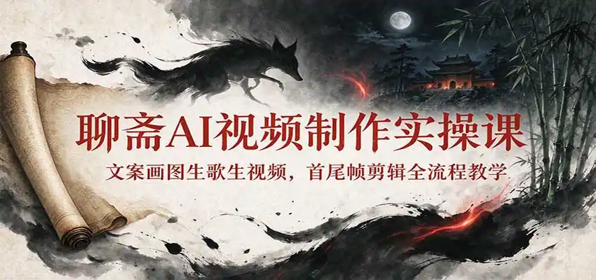 聊斋AI视频制作实操课：文案画图生歌生视频，首尾帧剪辑全流程教学-一起筹课网