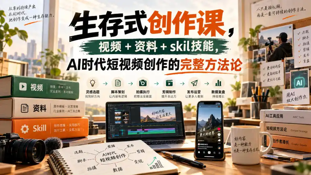 生存式创作课，视频+资料+skil技能，ai时代短视频创作的完整方法论-一起筹课网