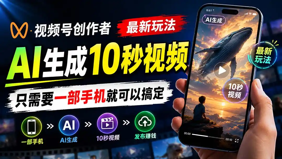 视频号创作者最新玩法，AI生成10秒视频，只需要一部手机就可以搞定-一起筹课网
