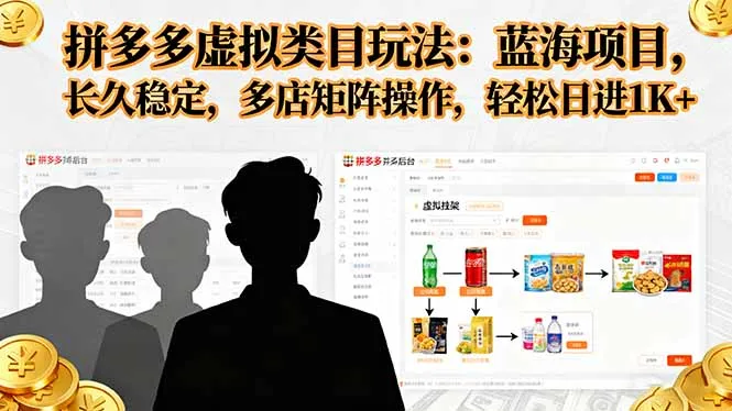 拼多多虚拟类目玩法,蓝海项目,长久稳定,多店矩阵操作,轻松日进1K+-一起筹课网