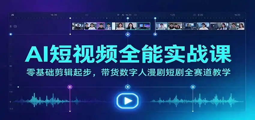 AI短视频全能实战课：零基础剪辑起步，带货数字人漫剧短剧全赛道教学-一起筹课网