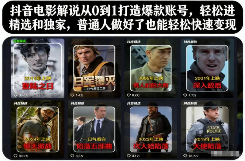 抖音电影解说从0到1打造爆款账号,轻松进精选和独家,普通人做好了也能轻松快速变现