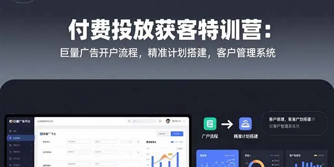 付费投放获客特训营：巨量广告开户流程，精准计划搭建，客户管理系统-一起筹课网