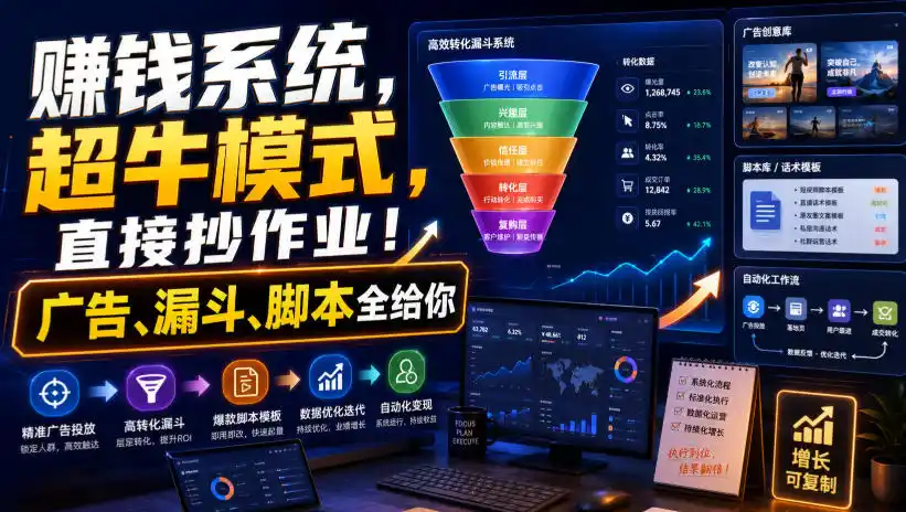 賺钱系统，超牛模式，直接抄作业！广告、漏斗、脚本全给你【原创双语字幕】-一起筹课网