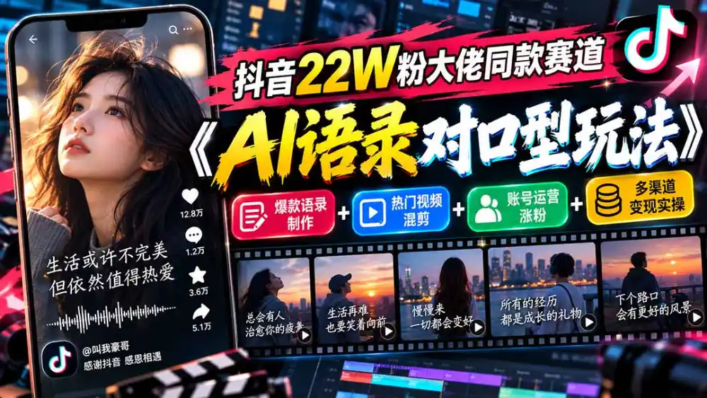 抖音22W粉大佬同款赛道《AI语录对口型玩法》：爆款语录制作+热门视频混剪+账号运营涨粉+多渠道变现实操-一起筹课网