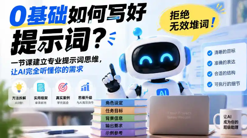 0基础如何写好提示词，拒绝无效堆词！一节课建立专业提示词思维，让AI完全听懂你的需求-一起筹课网
