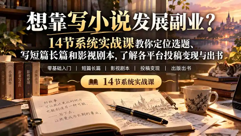 【无水印】想靠写小说发展副业？14节系统实战课教你定位选题、写短篇长篇和影视剧本，了解各平台投稿变现与出书-一起筹课网