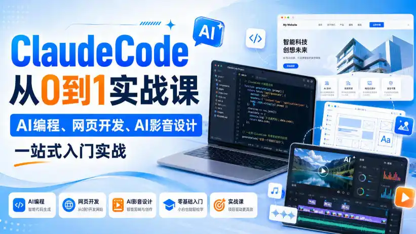 ClaudeCode从0到1实战课，AI编程、网页开发、AI影音设计一站式入门实战-一起筹课网