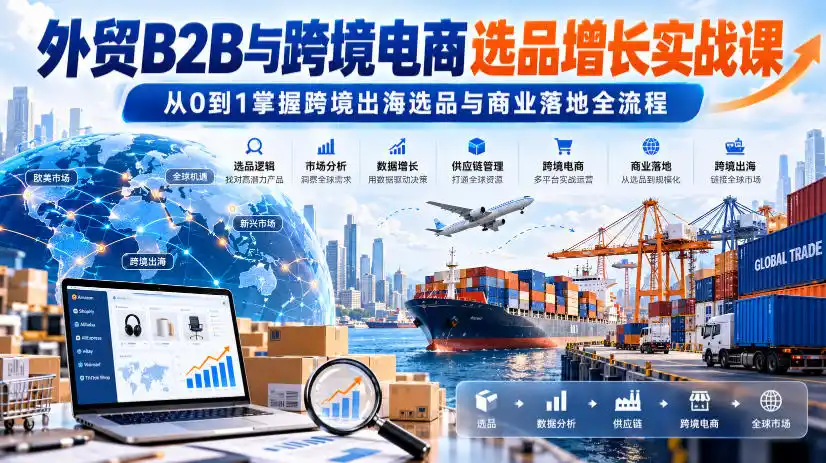 外贸B2B与跨境电商选品增长实战课，从0到1掌握跨境出海选品与商业落地全流程-一起筹课网