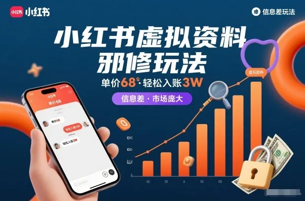 小红书虚拟资料邪修玩法，单价68，轻松入账3W，信息差玩法，市场庞大-一起筹课网