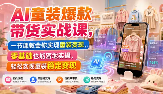 AI童装爆款带货实战课，一节课教会你实现童装变现，零基础也能落地实操-一起筹课网