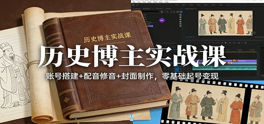 历史博主实战课：账号搭建+配音修音+封面制作，零基础起号变现-一起筹课网