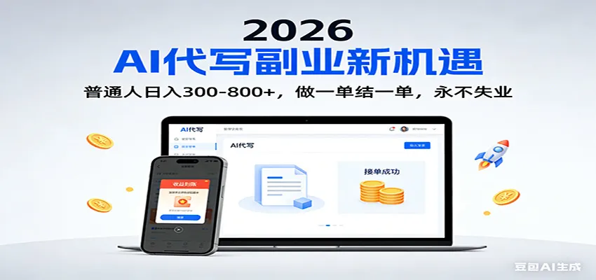 2026 副业首选!AI 代写日入 300-800,普通人0门槛,做一单结一单!-一起筹课网