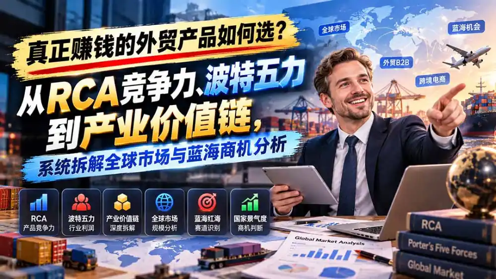 真正赚钱的外贸B2B产品如何选？从RCA竞争力、波特五力到产业价值链，系统拆解全球市场与蓝海商机分析-一起筹课网