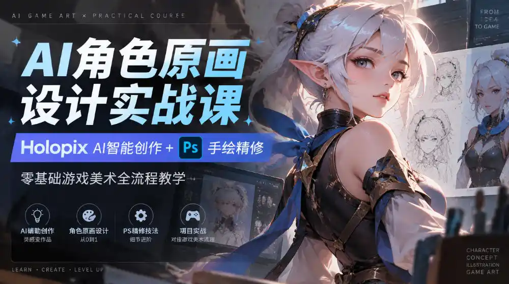 AI角色原画设计实战课｜Holopix AI智能创作+PS手绘精修，零基础游戏美术全流程教学-一起筹课网