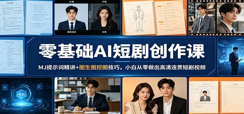 零基础AI短剧创作课:MJ提示词精讲+图生图控图技巧,小白从零做出高清连贯短剧视频-一起筹课网