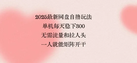2025最新网盘自撸玩法,单机每天稳下3张,无需流量和拉人头,一个人就可轻松矩阵,全网独一份【揭秘】