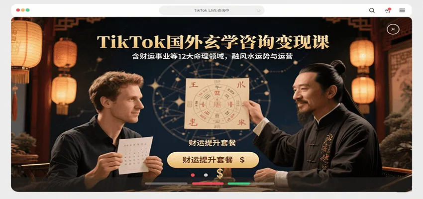 TikTok国外玄学咨询变现课，含财运事业等12大命理领域，融风水运势与运营-一起筹课网