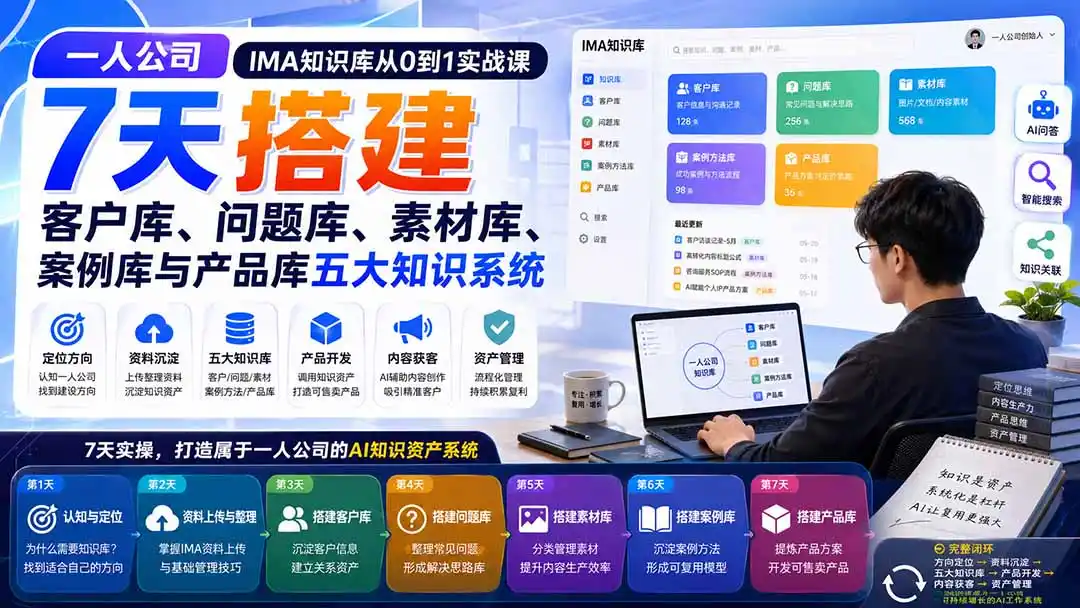 一人公司IMA知识库从0到1实战课:7天搭建客户库、问题库、素材库、案例库与产品库五大知识系统-一起筹课网