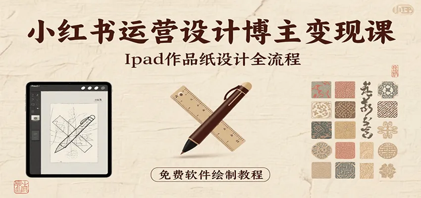 小红书运营设计博主变现课：iPad 上手作品纸设计，含全流程及细节技巧，避坑少绕路-一起筹课网