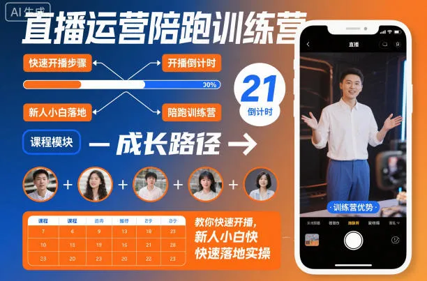 直播运营陪跑训练营，教你快速开播，新人小白快速落地实操-一起筹课网
