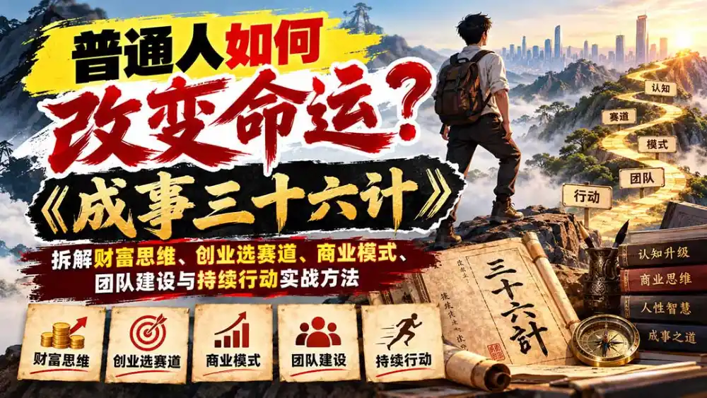 普通人如何改变命运？《成事三十六计》拆解财富思维、创业选赛道、商业模式、团队建设与持续行动实战方法-一起筹课网