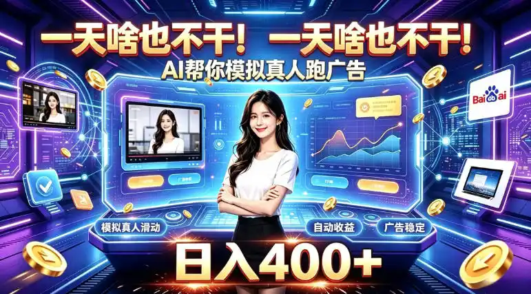 一天啥也不干！AI帮你模拟真人跑广告，稳定日入400+，实现真正被动变现【揭秘】-一起筹课网
