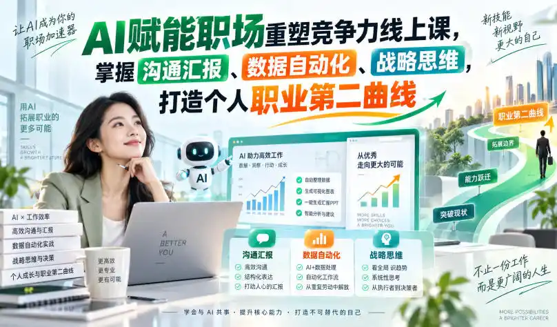 AI赋能职场重塑竞争力线上课，掌握沟通汇报、数据自动化、战略思维，打造个人职业第二曲线-一起筹课网