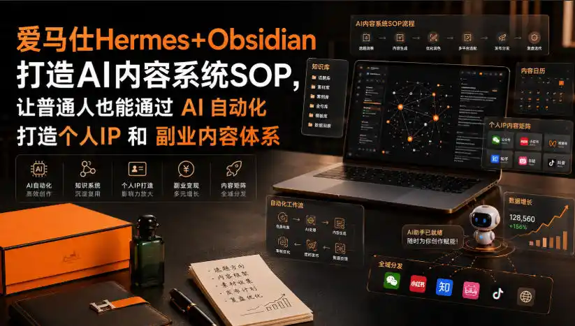 爱马仕Hermes+Obsidian打造AI内容系统SOP，让普通人也能通过 AI 自动化打造个人IP 和 副业内容体系-一起筹课网